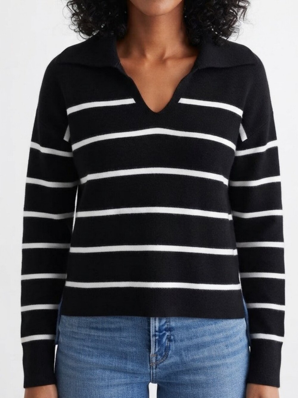 Express Striped Knit Sweater, Notch Neck, Size M